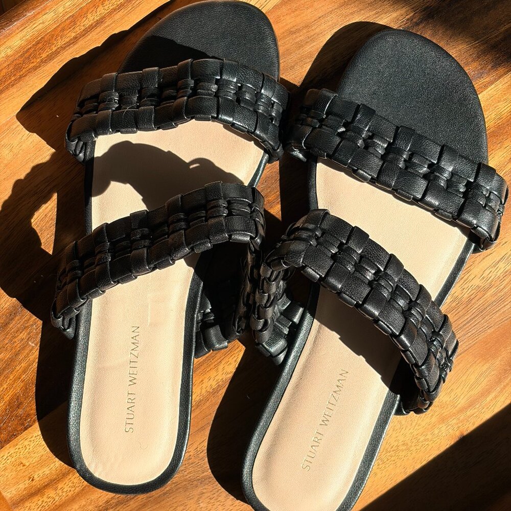 NWOT Stuart Weitzman Woven Leather Slide Sandals Black Size 7